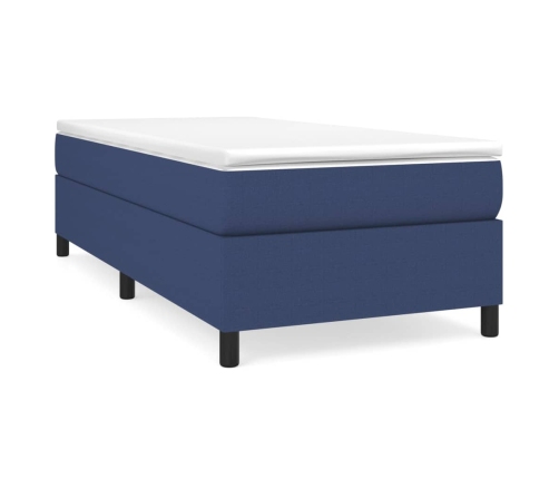 Cama box spring con colchón tela azul 90x190 cm