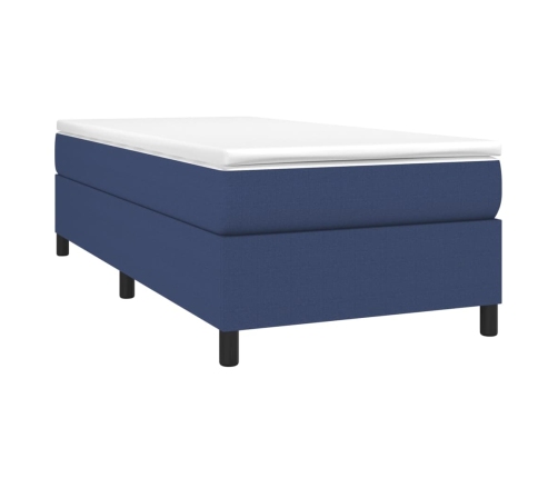 Cama box spring con colchón tela azul 90x190 cm