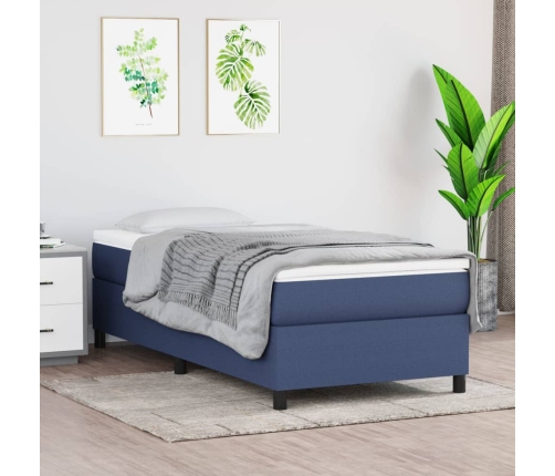 Cama box spring con colchón tela azul 90x190 cm