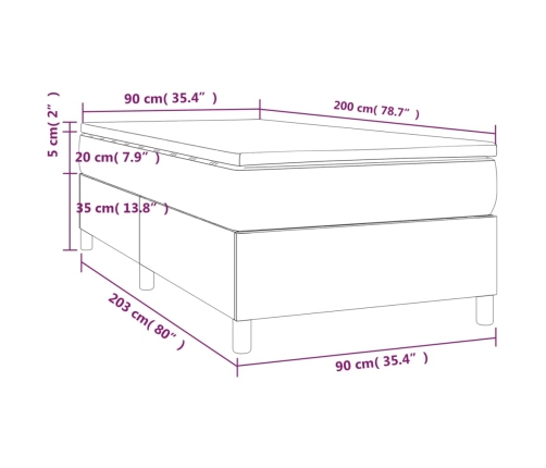 vidaXL Cama box spring con colchón tela gris claro 90x200 cm