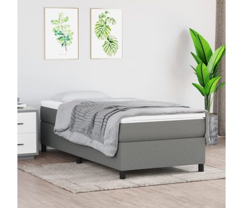 Cama box spring con colchón tela gris oscuro 90x200 cm