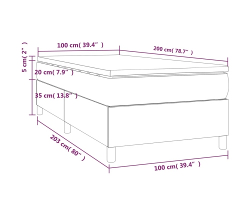 Cama box spring con colchón tela gris claro 100x200 cm