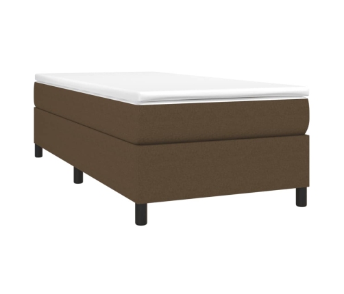 Cama box spring con colchón tela marrón oscuro 100x200 cm
