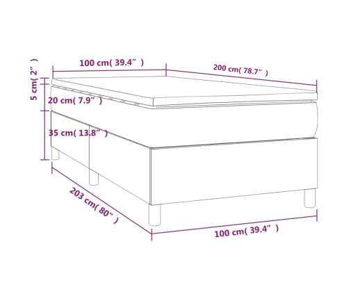 Cama box spring con colchón tela color crema 100x200 cm