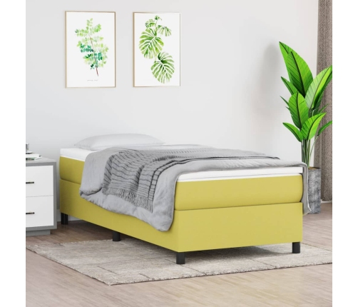 Cama box spring con colchón tela verde 100x200 cm