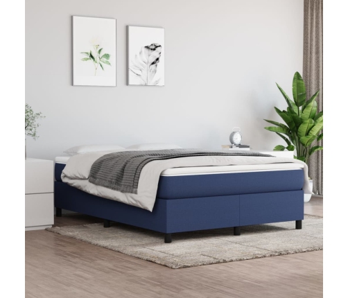 Cama box spring con colchón tela azul 140x190 cm