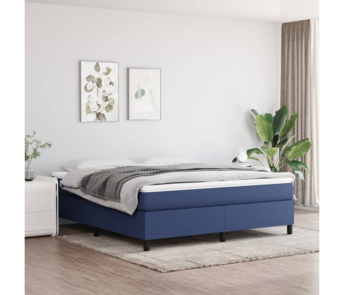 Cama box spring con colchón tela azul 160x200 cm