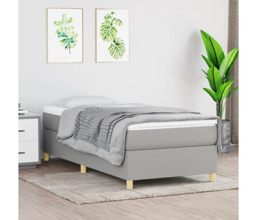 Cama box spring con colchón tela gris claro 90x190 cm