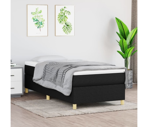 Cama box spring con colchón tela negro 90x190 cm