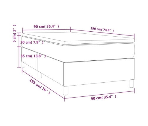 Cama box spring con colchón tela color crema 90x190 cm