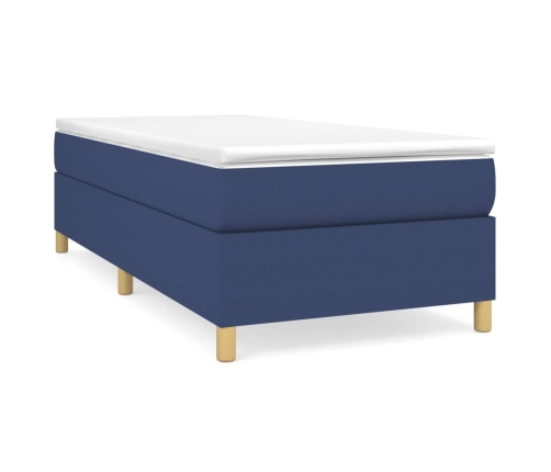 Cama box spring con colchón tela azul 90x200 cm
