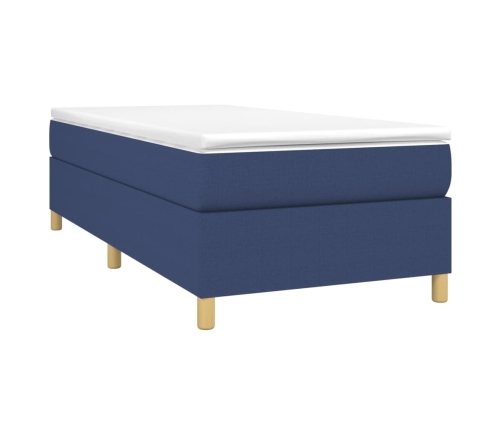 Cama box spring con colchón tela azul 90x200 cm