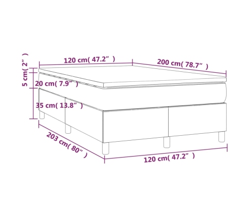 Cama box spring con colchón tela color crema 120x200 cm