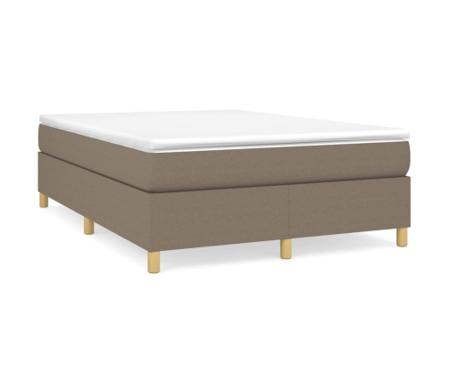 Cama box spring con colchón tela gris taupe 140x190 cm