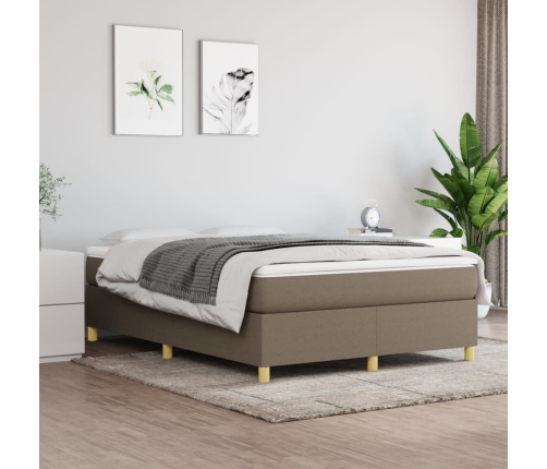 Cama box spring con colchón tela gris taupe 140x190 cm