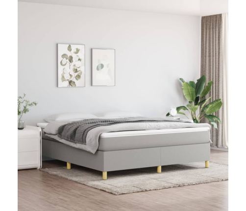 Cama box spring con colchón tela gris claro 160x200 cm