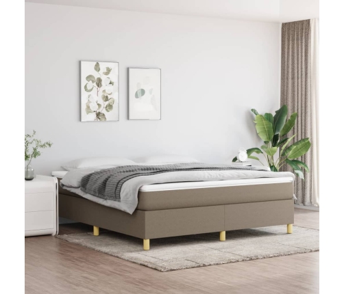 Cama box spring con colchón tela gris taupe 160x200 cm