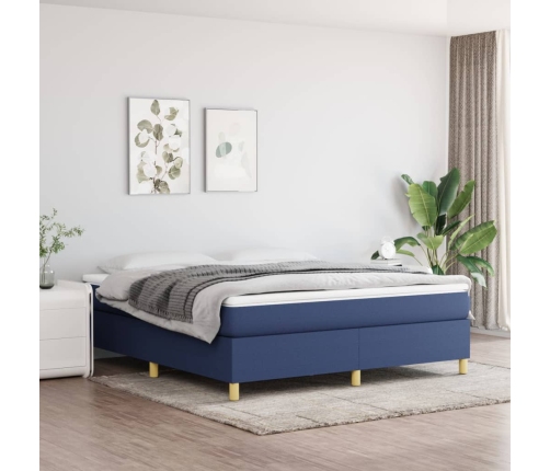 Cama box spring con colchón tela azul 160x200 cm