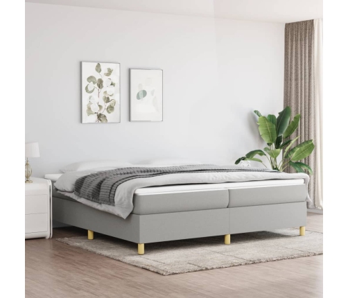 vidaXL Cama box spring con colchón tela gris claro 200x200 cm