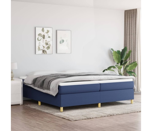 Cama box spring con colchón tela azul 200x200 cm