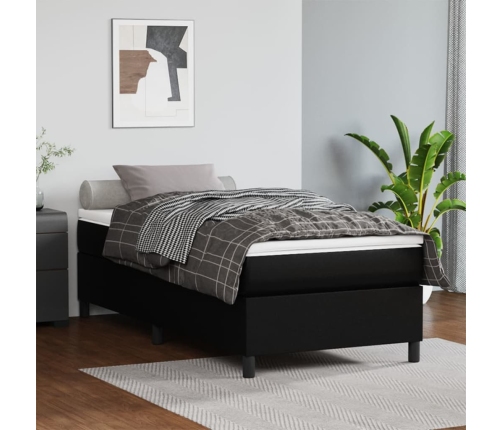 Cama box spring con colchón cuero sintético negro 80x200 cm