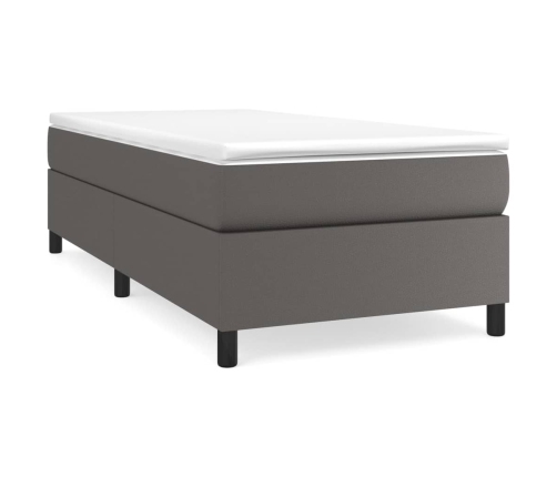 Cama box spring con colchón cuero sintético gris 80x200 cm