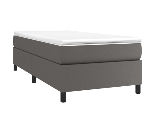 Cama box spring con colchón cuero sintético gris 80x200 cm