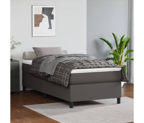 Cama box spring con colchón cuero sintético gris 80x200 cm