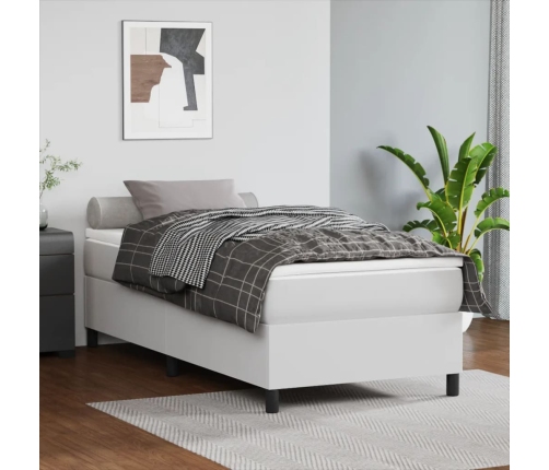 Cama box spring con colchón cuero sintético blanco 90x190 cm