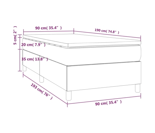 Cama box spring con colchón cuero sintético gris 90x190 cm