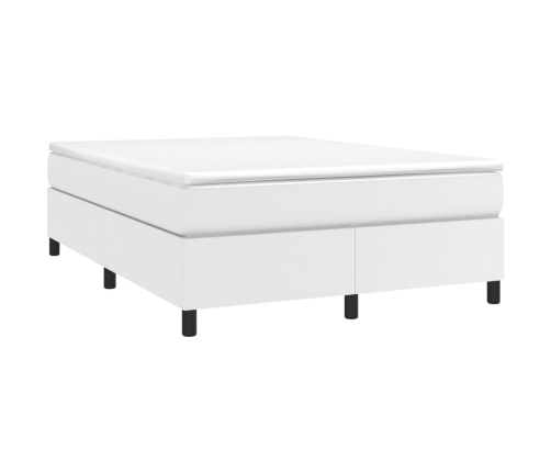 Cama box spring con colchón cuero sintético blanco 140x190 cm