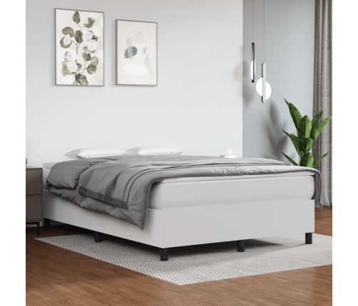 Cama box spring con colchón cuero sintético blanco 140x190 cm