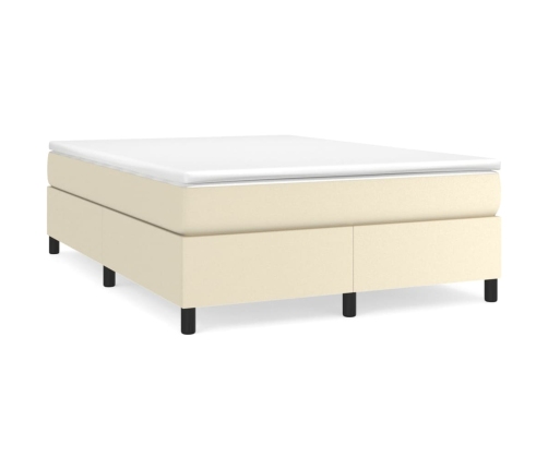 Cama box spring con colchón cuero sintético crema 140x190 cm