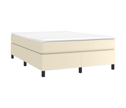 Cama box spring con colchón cuero sintético crema 140x190 cm