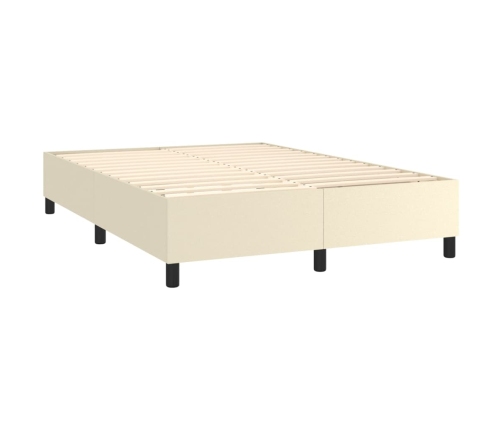 Cama box spring con colchón cuero sintético crema 140x190 cm