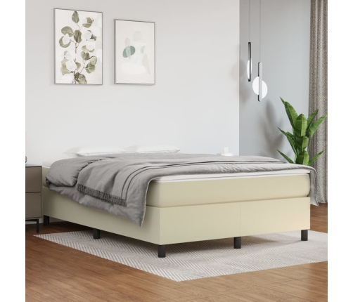 Cama box spring con colchón cuero sintético crema 140x190 cm