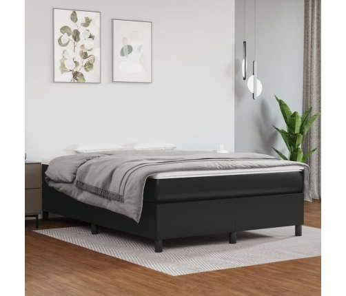 Cama box spring con colchón cuero sintético negro 140x200cm