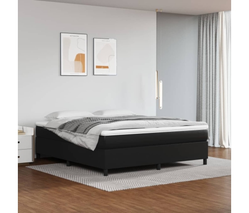 vidaXL Cama box spring con colchón cuero sintético negro 160x200 cm