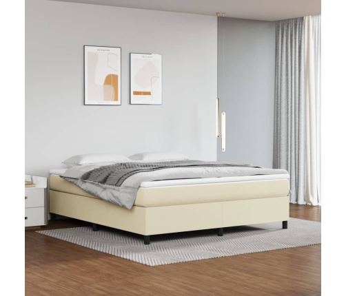 Cama box spring con colchón cuero sintético crema 160x200 cm