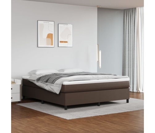 vidaXL Cama box spring con colchón cuero sintético marrón 160x200 cm