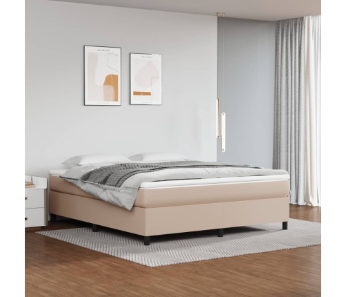 Cama box spring con colchón cuero sintético capuchino 160x200cm