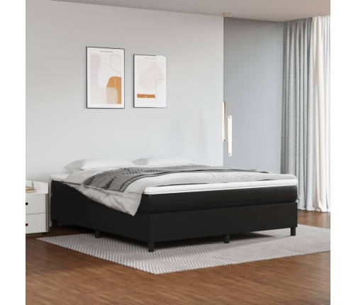 Cama box spring con colchón cuero sintético negro 180x200 cm