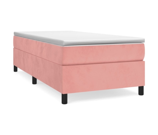 Cama box spring con colchón terciopelo rosa 80x200 cm