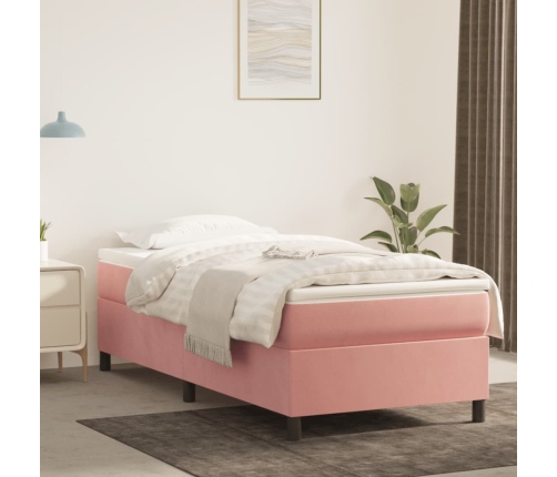 Cama box spring con colchón terciopelo rosa 80x200 cm