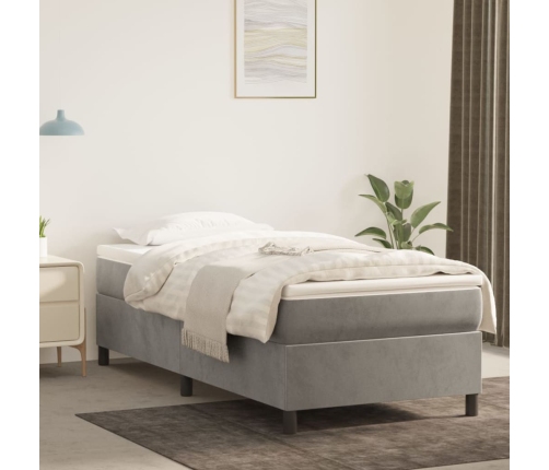 Cama box spring con colchón terciopelo gris claro 90x190 cm