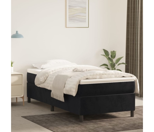 Cama box spring con colchón cuero sintético negro 90x190 cm