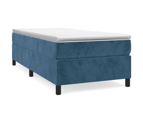 Cama box spring con colchón terciopelo azul oscuro 90x190 cm