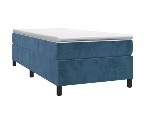 Cama box spring con colchón terciopelo azul oscuro 90x190 cm