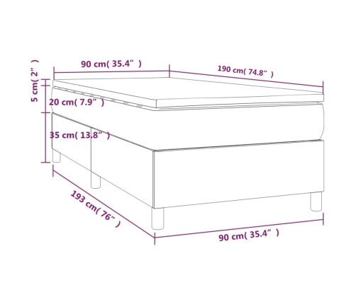 Cama box spring con colchón terciopelo azul oscuro 90x190 cm