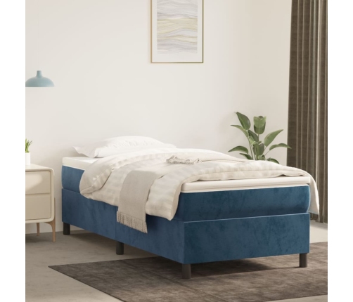 Cama box spring con colchón terciopelo azul oscuro 90x190 cm